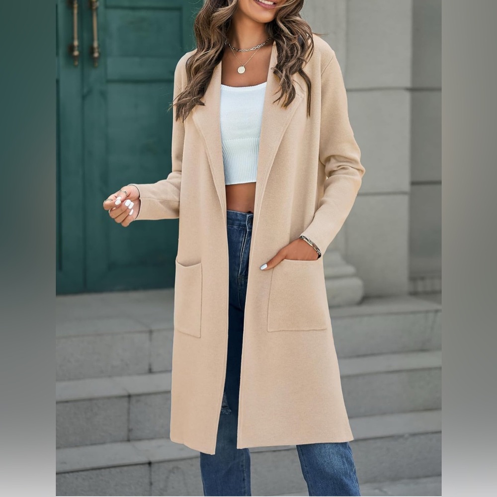 MEROKEETY Women's Open Front Coatigan Sweater Long Sleeve Casual Knit